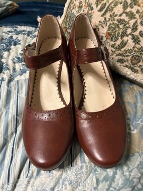 Women's Brown Mary Jane Clog Mules with Buckle Strap